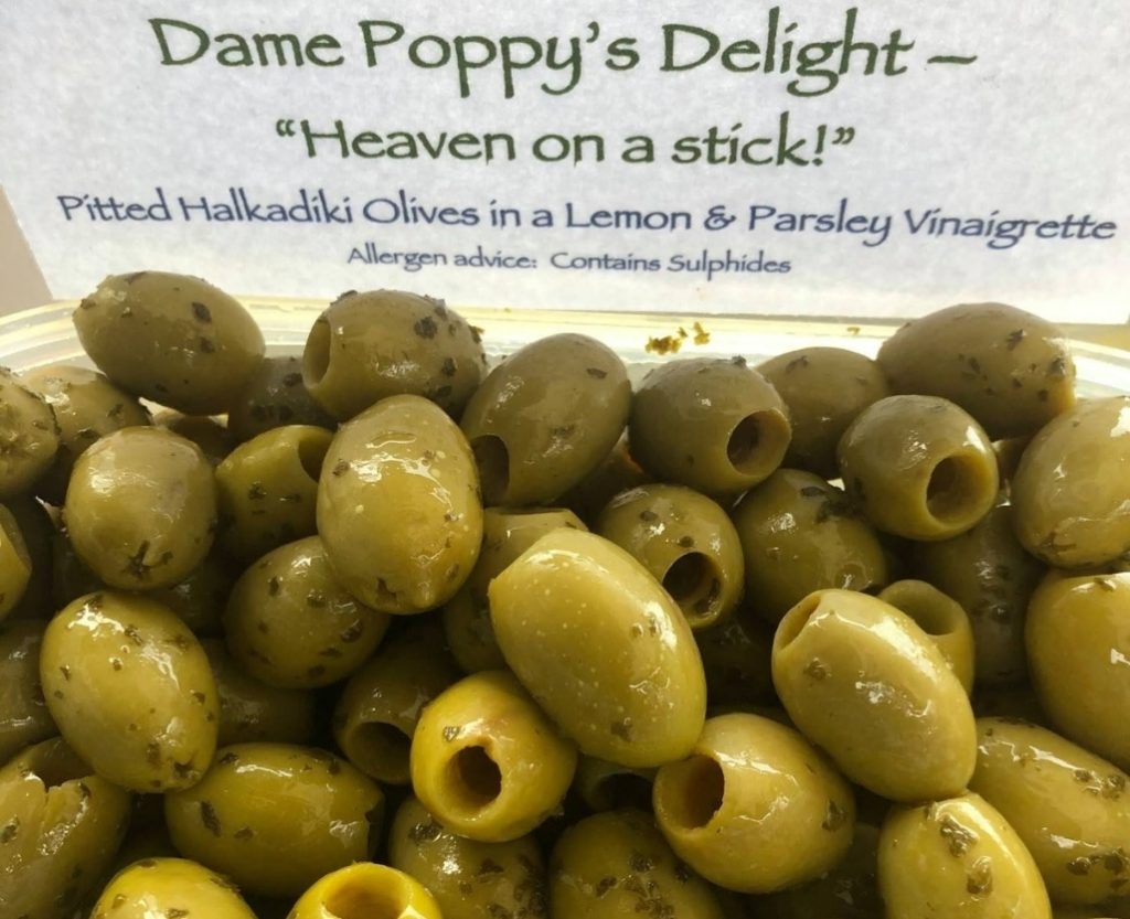 Image shows Dame Poppy's Delight green olives