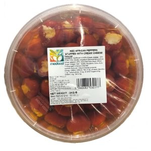 Image shows Red African Stuffed Peppers with cream cheese from Midsummer Olives