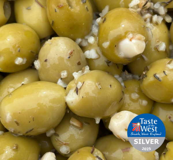 Image shows Taste of the West Silver award winning Viola's Virtue Olives From Midsummer Olives