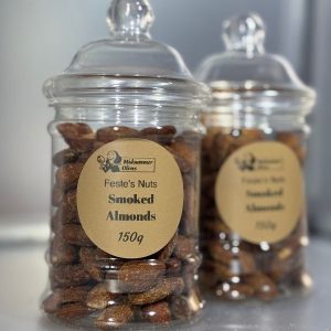 Image shows a jar of Smoked Almonds